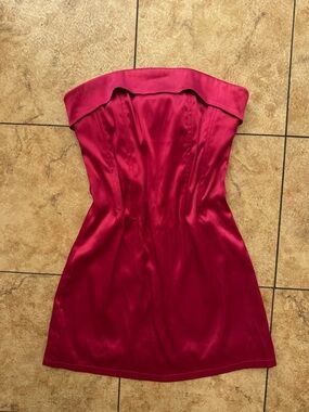 Strapless Satin Mini Dress in Fuchsia
